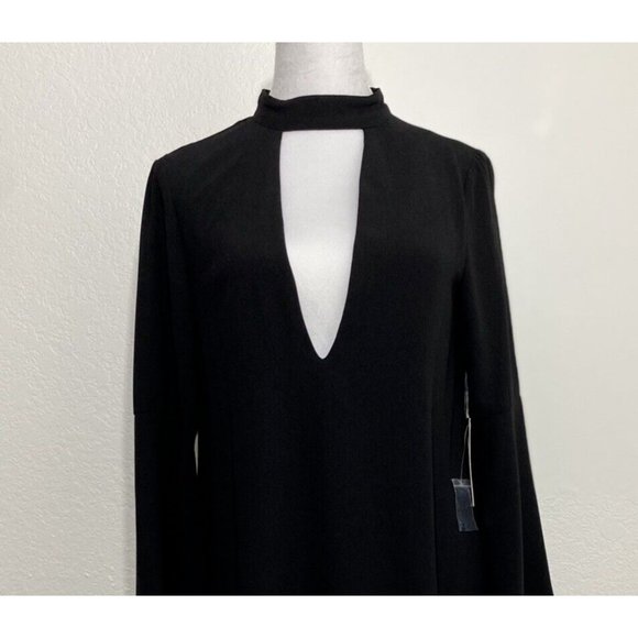 NWT Lulus Size Small Women Black Deep V-Neck Mini Lined Dress Bell Sleeve - Picture 2 of 11